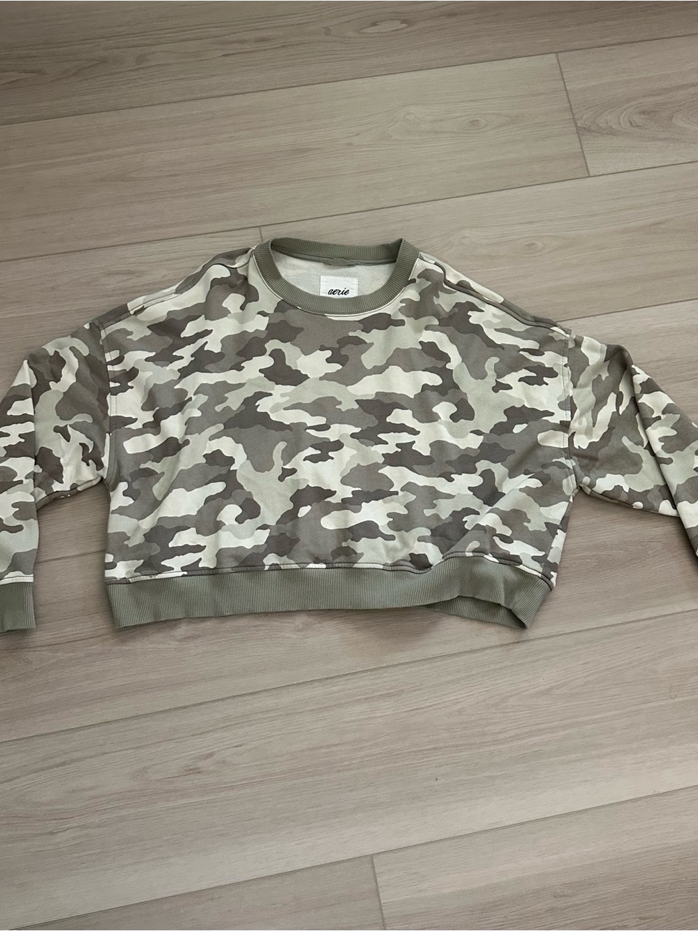 Aerie Take it Easy Crew Sweatshirt green camouflage